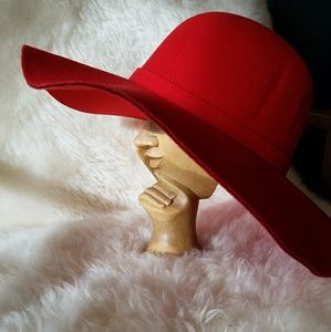 Red felt wide brim floppy hat